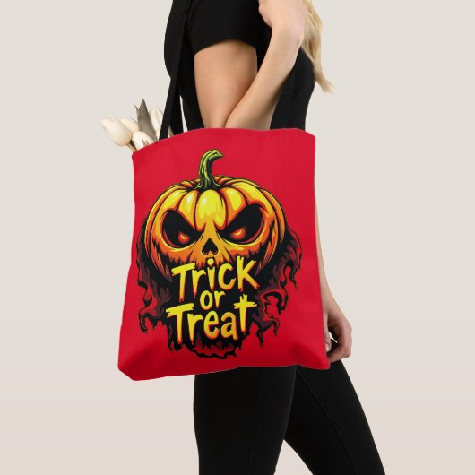 Spooky "Trick or treat" Pompoen Halloween Art Tote Bag (Dichtbij)