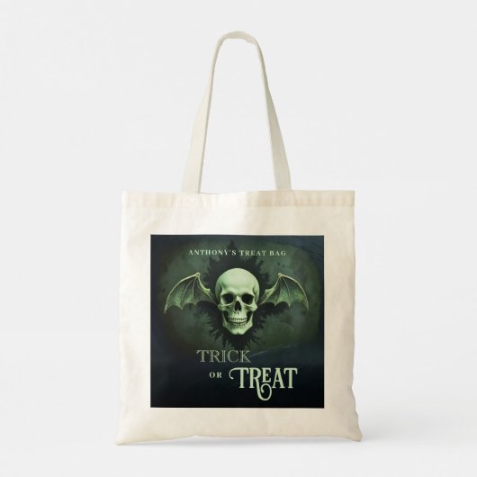 Spooky Trick or Treat Skull with Bat Wings Tote Bag (Achterkant)