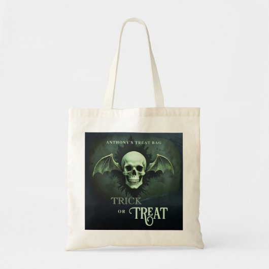Spooky Trick or Treat Skull with Bat Wings Tote Bag (Voorkant)