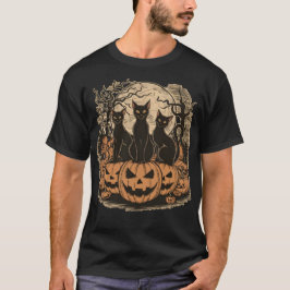 Spooky Trio Black Cats op Pumpkins Halloween T-shirt
