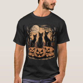 Spooky Trio Black Cats op Pumpkins Halloween T-shirt