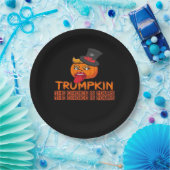 Spooky Trumpkin Halloween Top Hat & Tongue Out- Is Papieren Bordje (Feest)