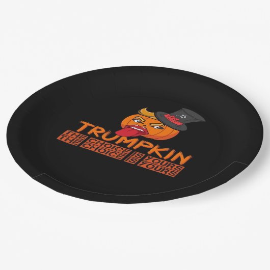 Spooky Trumpkin Halloween Top Hat & Tongue Out- Is Papieren Bordje (Gekanteld)