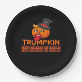 Spooky Trumpkin Halloween Top Hat & Tongue Out- Is Papieren Bordje (Voorkant)