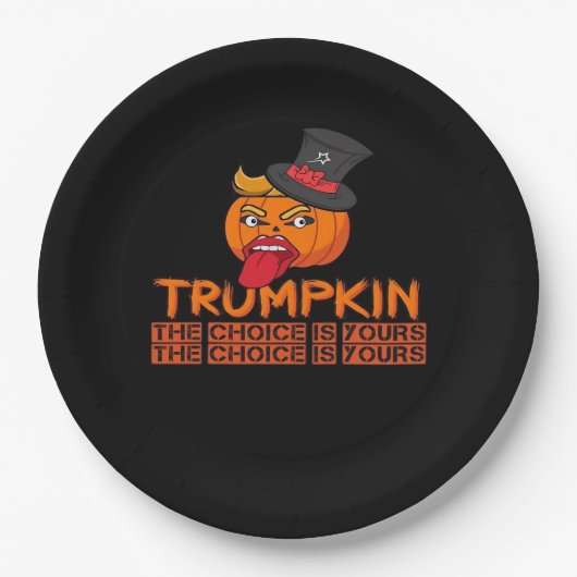 Spooky Trumpkin Halloween Top Hat & Tongue Out- Is Papieren Bordje (Voorkant)