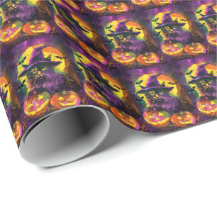 Spooky Turkse Angora Cat Halloween Heksenpompoen Cadeaupapier