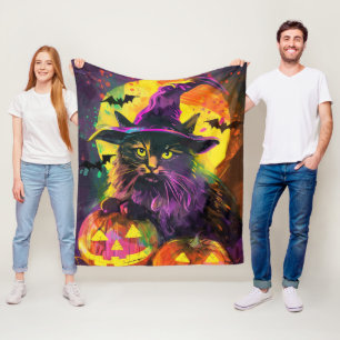 Spooky Turkse Angora Cat Halloween Heksenpompoen Fleece Deken