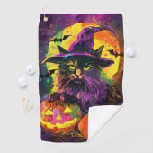 Spooky Turkse Angora Cat Halloween Heksenpompoen Golfhanddoek (Insitu)