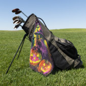 Spooky Turkse Angora Cat Halloween Heksenpompoen Golfhanddoek (Groen)