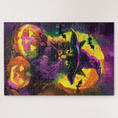 Spooky Turkse Angora Cat Halloween Heksenpompoen Legpuzzel (Horizontaal)
