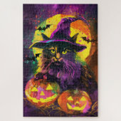 Spooky Turkse Angora Cat Halloween Heksenpompoen Legpuzzel (Verticaal)