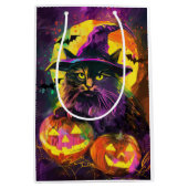 Spooky Turkse Angora Cat Halloween Heksenpompoen Medium Cadeauzakje (Voorkant)