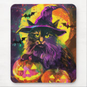 Spooky Turkse Angora Cat Halloween Heksenpompoen Muismat (Voorkant)