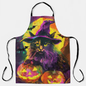Spooky Turkse Angora Cat Halloween Heksenpompoen Schort (Voorkant)