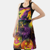 Spooky Turkse Angora Cat Halloween Heksenpompoen Schort (Insitu)