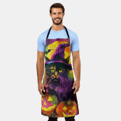 Spooky Turkse Angora Cat Halloween Heksenpompoen Schort (Gedragen)