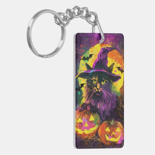 Spooky Turkse Angora Cat Halloween Heksenpompoen Sleutelhanger (Voorkant Links)