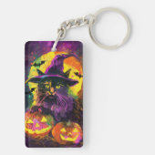 Spooky Turkse Angora Cat Halloween Heksenpompoen Sleutelhanger (achterkant)