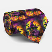 Spooky Turkse Angora Cat Halloween Heksenpompoen Stropdas (Opgerold)