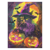 Spooky Turkse Angora Cat Halloween Heksenpompoen Tafelkleed (Voorkant)