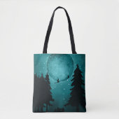 SPOOKY TURQUOISE & BLACK HALLOWEEN WITCHES & MOON TOTE BAG (Voorkant)
