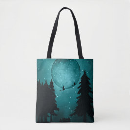 SPOOKY TURQUOISE & BLACK HALLOWEEN WITCHES & MOON TOTE BAG