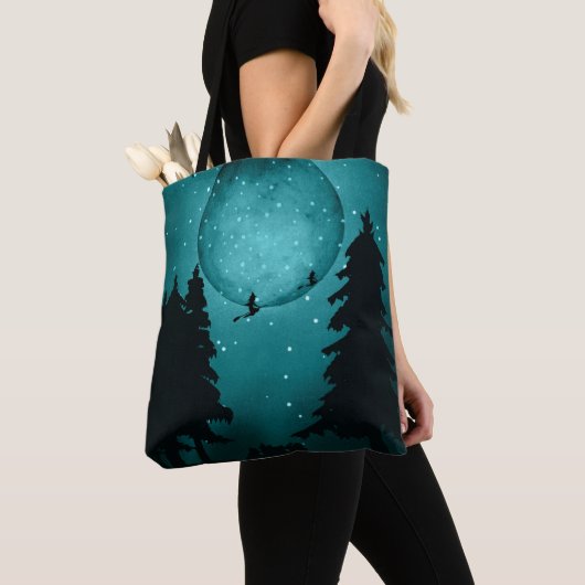 SPOOKY TURQUOISE & BLACK HALLOWEEN WITCHES & MOON TOTE BAG (Dichtbij)