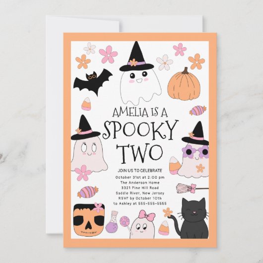 Spooky twee verjaardagsfeestje uitnodiging (Voorkant)