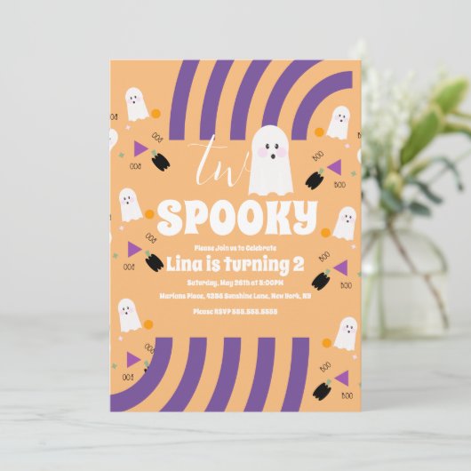 Spooky Two Groovy Letters Halloween Ghost Party Kaart (Staand voorkant)
