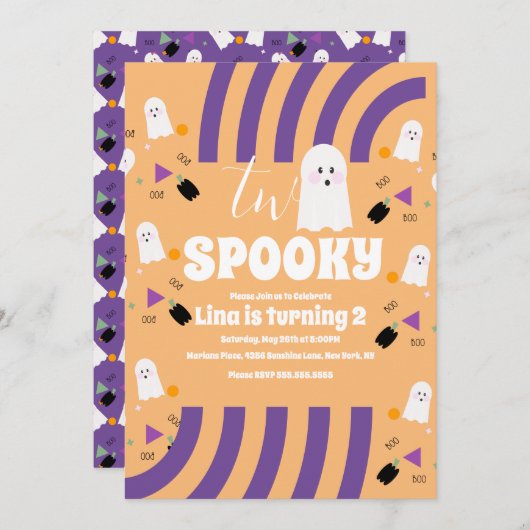 Spooky Two Groovy Letters Halloween Ghost Party Kaart (Voorkant / Achterkant)
