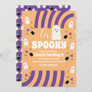 Spooky Two Groovy Letters Halloween Ghost Party Kaart