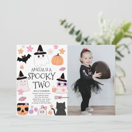 Spooky Two Witch Foto Verjaardag Kaart (Staand voorkant)