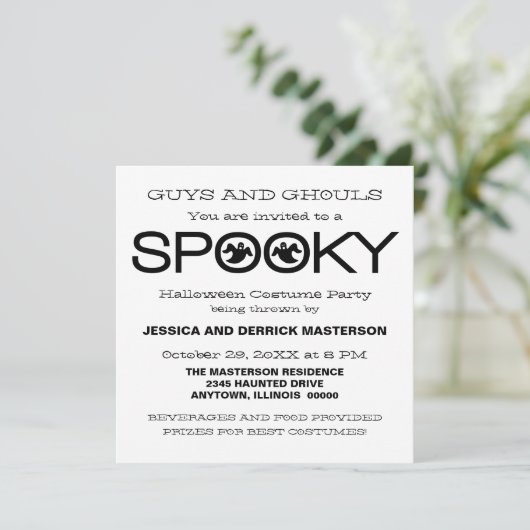 Spooky Typography Halloween Party Invite, Black Kaart (Staand voorkant)