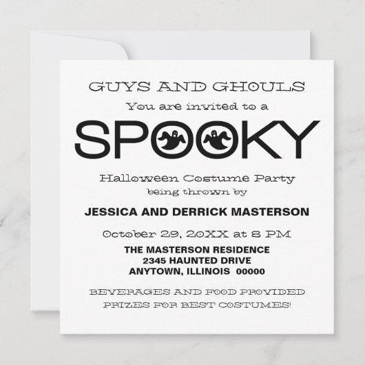 Spooky Typography Halloween Party Invite, Black Kaart (Voorkant)