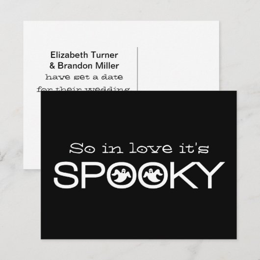 Spooky Typography Halloween Save the Date Briefkaa Aankondigingskaart (Voorkant / Achterkant)