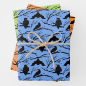Spooky Uil Bat Halloween Wrapping Paper Set van 3 (In situ)