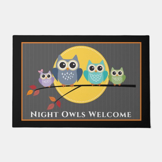 Spooky Uil Familie Halloween Deurmat (Voorkant)