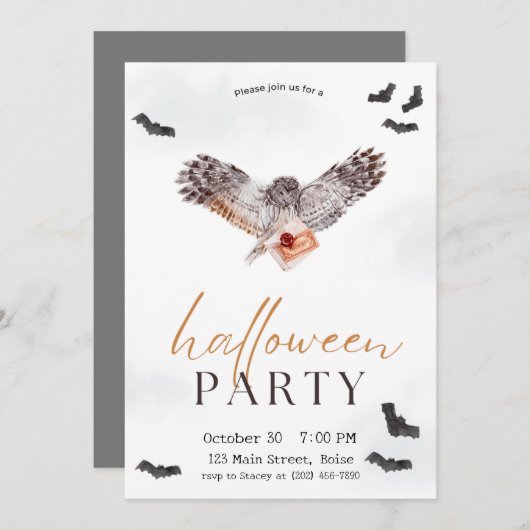 Spooky Uil Herfst Halloween Party Kaart (Voorkant / Achterkant)