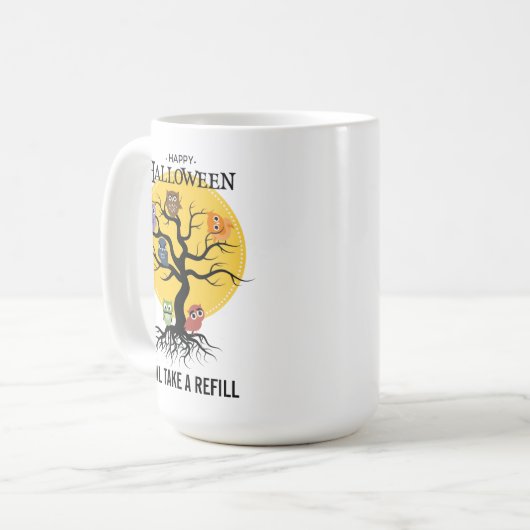 Spooky uilen stamboom Halloween Koffiemok (Voorkant links)