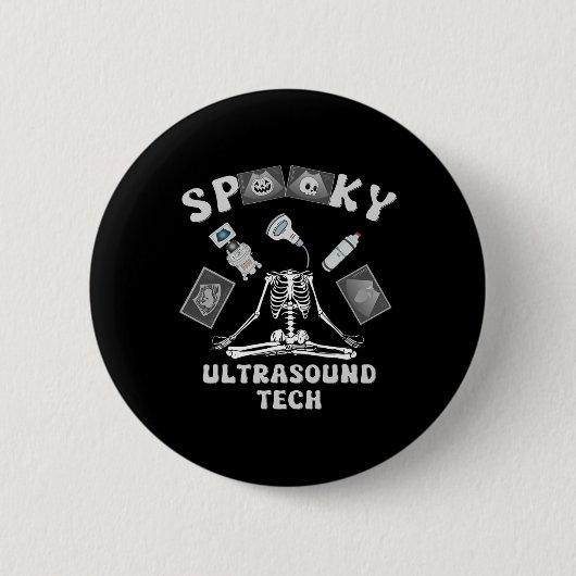 Spooky Ultrasound Tech Skeleton Halloween Kostuum Ronde Button 5,7 Cm (Voorkant)