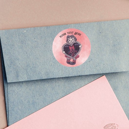 Spooky Valentine Doll With Black Heart on Pink Red Ronde Sticker
