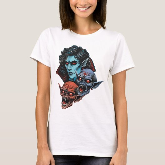 Spooky Vampier en Monster Skulls Halloween Design T-shirt (Voorkant)
