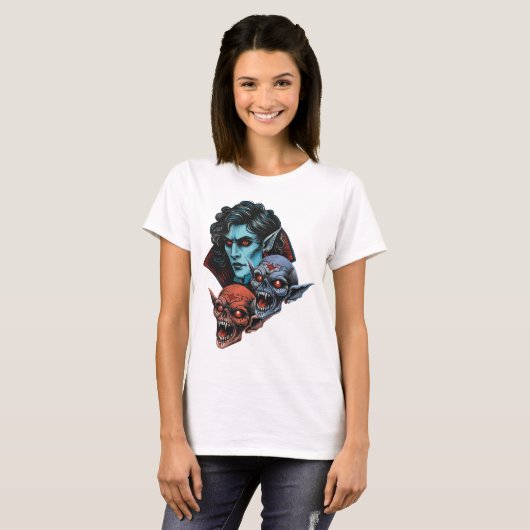 Spooky Vampier en Monster Skulls Halloween Design T-shirt (Voorkant volledig)