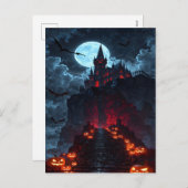 Spooky Vampire Castle Pumpkin Path Halloween Feestdagenkaart (Voorkant / Achterkant)