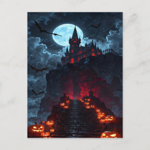 Spooky Vampire Castle Pumpkin Path Halloween Feestdagenkaart