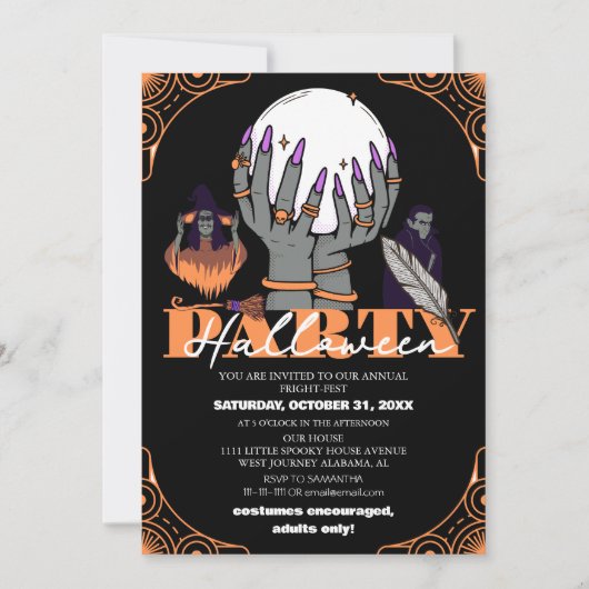 Spooky Vampire Heks Halloween Kostuum Party Kaart (Voorkant)