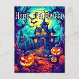 Spooky Verlichtend Haunted House Happy Halloween Briefkaart