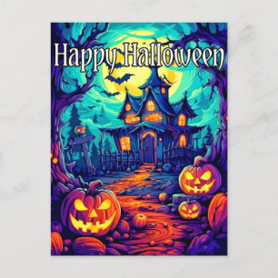 Spooky Verlichtend Haunted House Happy Halloween Briefkaart