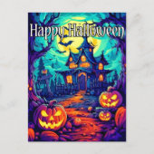 Spooky Verlichtend Haunted House Happy Halloween Briefkaart (Voorkant)