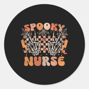 Spooky Verpleegster Halloween Skelet Kostuum Retro Ronde Sticker